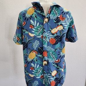 Caribbean Joe Blue Tropical Print Shirt